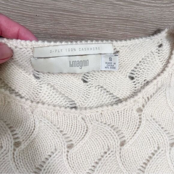 L. Magnin Cream Cashmere Sweater Basketweave Knit Pullover S - Picture 5 of 6